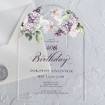 40. Geburtstag Lila Frühling Lilac Blume Arch Acryleinladungen<br><div class="desc">Weiche Wasserfarben lila Lilaks schaffen eine hübsche Frühjahrseinladung zum 40. Geburtstag. Die Kalligraphie fügt eine elegante Ästhetik hinzu. Es ist Teil der Lila Spring Lilac Blume Kollektion. Es lasse Ihnen, ein Thema zu wählen und dann einfach eine einzigartige Einladungspauschale, Begrüßungsschilder und Party Dekoration zu erstellen. Party-Planung macht Spaß und Spaß....</div>