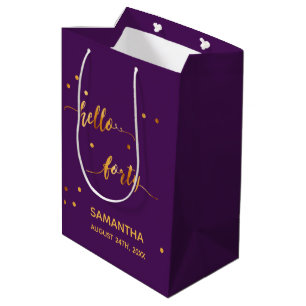 40. Geburtstag lila Gold hello 40 Namensskript Mittlere Geschenktüte