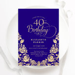 40. Geburtstag Lila Gold-Rose Einladung<br><div class="desc">Lila goldfarbene elegante 40. Geburtstagsfeier Party Einladung. Klassisches Design mit Rose,  Imitaten Goldfolie und Typografie Script Schriftart. Die trendige Einladungskarte eignet sich perfekt für eine stilvolle Damenfeier. Personalisieren Sie Ihre persönlichen Daten. Kann für jedes Alter angepasst werden. Gedruckte Zazzle-Einladungen oder Sofortdownload digitaler Druckvorlage.</div>
