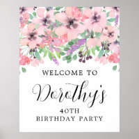 40. Geburtstag Lila rosa Wildblume Begrüßungszeich