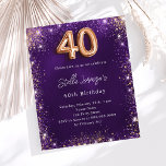 40. Geburtstag lila Rose Gold Einladung<br><div class="desc">Feiern Sie einen 40. Geburtstag mit dieser atemberaubenden Einladung, perfekt für ein elegantes Party. Der tiefe lila Hintergrund zeichnet sich durch eine wunderschöne, ungleichmäßige Textur aus, die durch Rose Gold und goldenen Imitat Glitzer für eine Touch des Funkelns betont wird. Der Name ist in einem zarten, handgeschriebenen Skript geschrieben, das...</div>