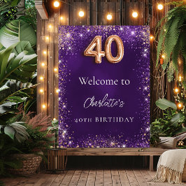 40. Geburtstag lila Rose Gold Empfang Poster