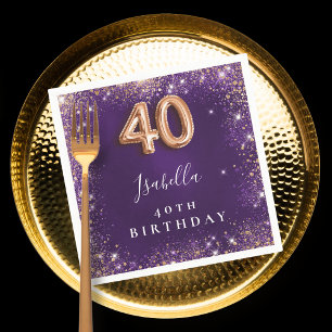 40. Geburtstag lila Rose Goldname Glitzern Serviette