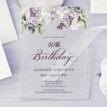 40. Geburtstag Lila Spring Lilac Blume Acryleinladungen<br><div class="desc">Weiche Wasserfarbe lila Lilaks schaffen eine hübsche Frühjahrs-40. Geburtstagseinladung. Die Typografie fügt eine elegante Ästhetik hinzu. Es ist Teil der Lila Spring Lilac Blume Kollektion. Es lasse Ihnen,  ein Thema zu wählen und dann einfach eine einzigartige Einladungspauschale,  Begrüßungsschilder und Party Dekoration zu erstellen. Party-Planung macht Spaß und Spaß.</div>