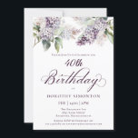 40. Geburtstag Lila Spring Lilac Blume Einladung<br><div class="desc">Weiche Wasserfarben lila Lilaks schaffen eine hübsche Frühjahrseinladung zum 40. Geburtstag. Die Kalligraphie fügt eine elegante Ästhetik hinzu. Der gesamte Text ist editierbar, sodass Sie genau den richtigen Ton Set haben. Sie können auch Schriftart und Farbe ändern. Diese 40. Geburtstagseinladung ist sowohl in traditioneller als auch in einer herunterladbaren Version...</div>