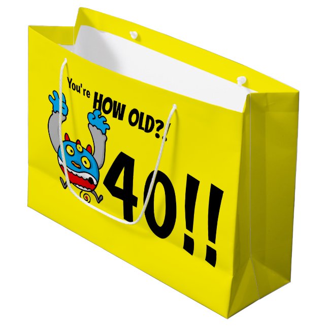 40. Geburtstag lustiger Alterswitz Große Geschenktüte (Vorderseite Schrägansicht)