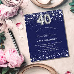40. Geburtstag Marine blau Silber Einladung Flyer<br><div class="desc">Bitte beachten Sie, dass diese Einladung auf Flyer Papier und sehr dünn ist. Umschläge sind nicht enthalten. Für dickere Einladungen (gleiche Gestaltung) besuchen Sie bitte unseren Shop. Ein modernes, stilvolles und glamouröses Party zum 40. Geburtstag. Ein marineblau-blauer Hintergrund, mit Imitaten verziert, die silberne Sterne tragen. Personalisieren Sie Ihren Namen und...</div>