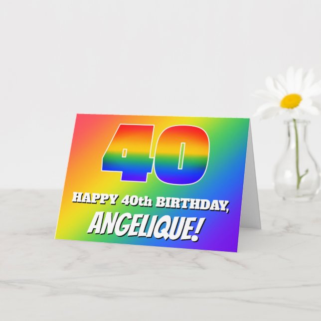 40. Geburtstag: mehrfarbiges Regenbogenmuster # 40 Karte (Kleine Pflanze)