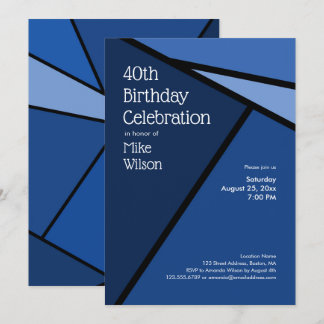 40. Geburtstag Moderne Blaue geometrische Formen Einladung