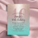 40. Geburtstag Moderne Blush Rose Gold Aqua Aquama Einladung<br><div class="desc">Moderne Blush Rose Gold & Aqua Aquamarin 40. Geburtstag Party Einladungen.</div>