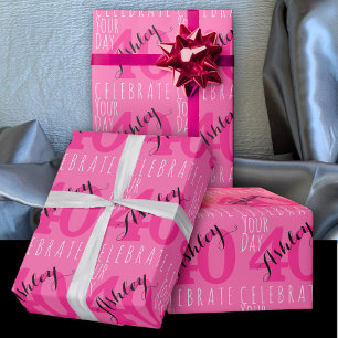 40. Geburtstag Moderne rosa Typografie Geschenkpapier