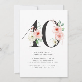 40. Geburtstag Moderne Rose Goldgrün Einladung