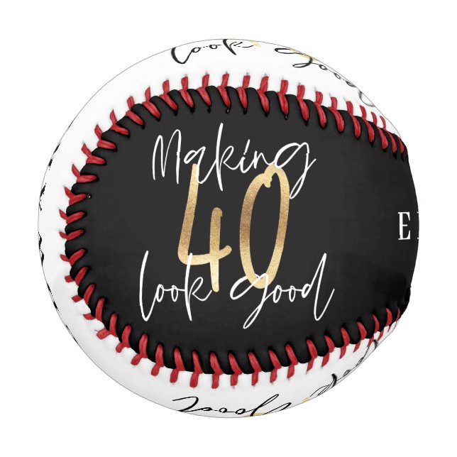 40. Geburtstag Moderne schicke Schwarz und Gold  Baseball (Vorderseite Links)