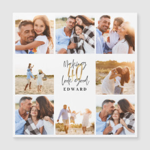 40. Geburtstag moderne Schwarz-Gold-Foto-Collage Magnetkarte