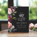 40. Geburtstag Moody Floral Einladung Flyer<br><div class="desc">Feiern Sie Ihren Meilenstein mit einer modernen, moody-artigen 40. Geburtstagseinladung mit reichen Bordeaux- und Blütenblättern. Dieses elegante Design verbindet tiefe, dramatische Farbtöne mit sanften, romantischen Akzenten und eignet sich perfekt für eine elegante und zugleich einladende Atmosphäre. Die beeindruckende Blumenstruktur verleiht dem Hotel eine Touch Luxus, während die zeitgenössische Gestaltung stilvoll...</div>