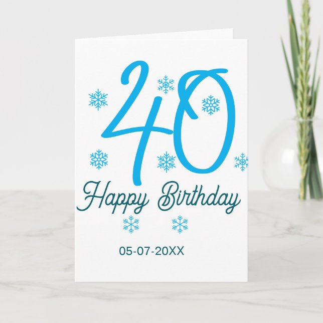 40. Geburtstag Name Datum Jahr blau Vorlage (Vorderseite)