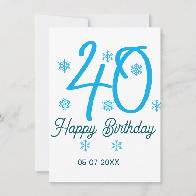 40. Geburtstag Name Datum Jahr blau Vorlage (Vorderseite)