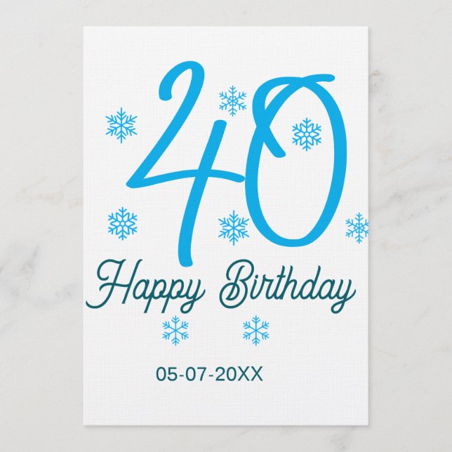 40. Geburtstag Name Datum Jahr blau Vorlage (Vorderseite)