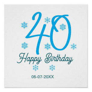 40. Geburtstag Name Datum Jahr Blau Vorlage Poster