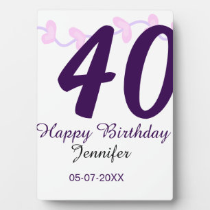 40. Geburtstag Name Datum Jahr lila floral Steckna Fotoplatte