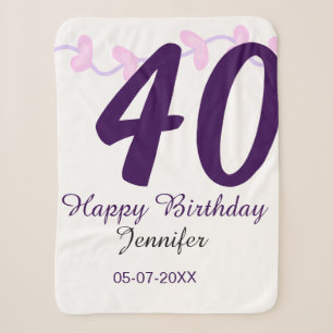 40. Geburtstag Name Datum Jahr lila floral Steckna Sherpadecke