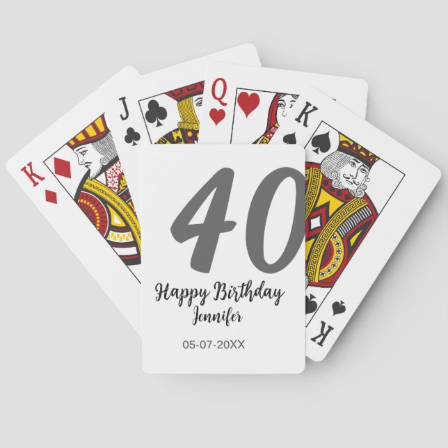 40. Geburtstag Name Datum Jahr schwarze Vorlage ge Spielkarten (Rückseite)
