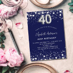 40. Geburtstag navy blauen Sterne glamourös Einladungspostkarte<br><div class="desc">Ein modernes,  stilvolles und glamouröses Party zum 40. Geburtstag. Ein marineblau-blauer Hintergrund,  mit Imitaten verziert,  die silberne Sterne tragen. Personalisieren Sie Ihren Namen und Ihre Party-Daten und fügen Sie diese hinzu. Nummer 40 wird mit einem Schriftart im Ballonstil geschrieben.</div>