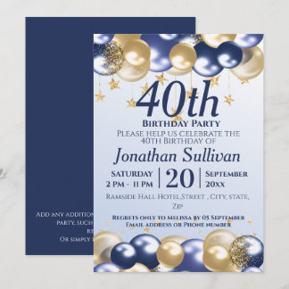 40. Geburtstag Navy Gold Ballons Party Einladung