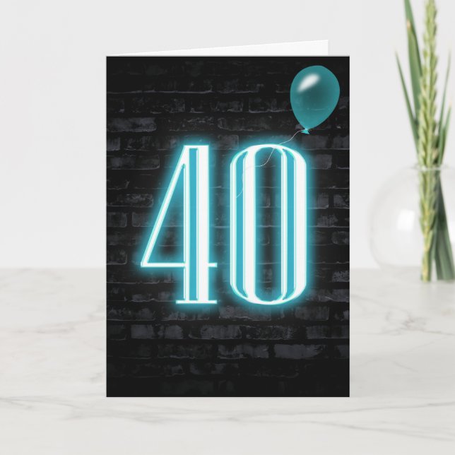 40. Geburtstag Neon Sign auf Brick Karte (Vorderseite)