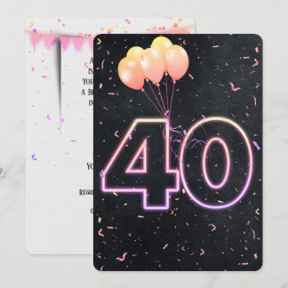 40. Geburtstag Neon Sign auf schwarze Einladung