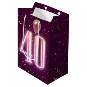 40. Geburtstag Neon Sign und Confetti Mittlere Geschenktüte