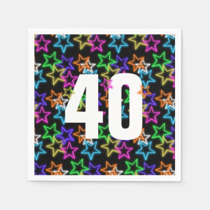 40. Geburtstag Neonsterne auf schwarz Serviette
