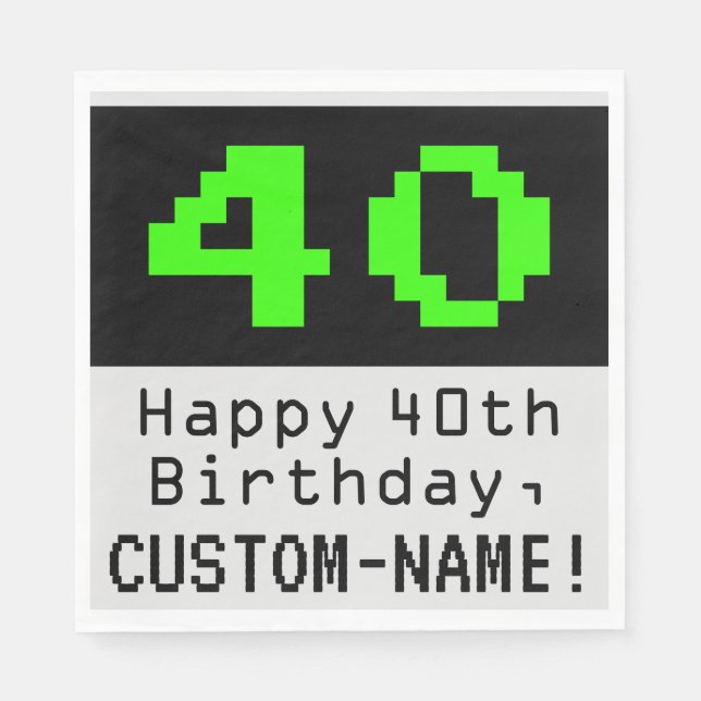 40. Geburtstag - Nerdy / Geeky Style "40" & Name Serviette (Vorderseite)