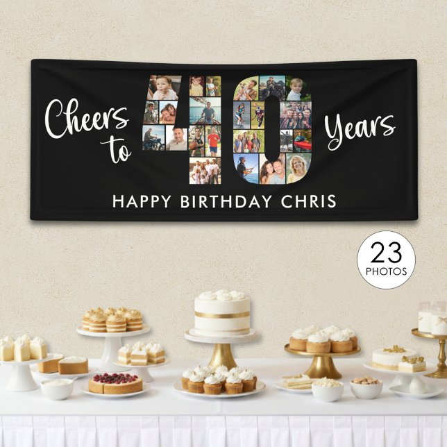 40. Geburtstag Nummer 40 Foto Collage Cheers Banner (Von Creator hochgeladen)