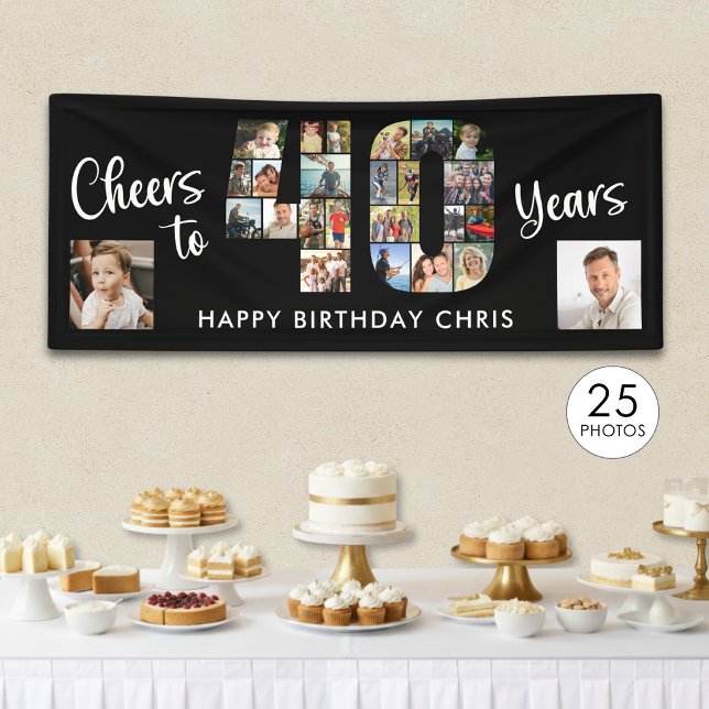40. Geburtstag Nummer 40 Foto Collage Cheers Banner (Von Creator hochgeladen)