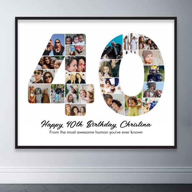 40. Geburtstag Nummer 40 Foto Collage Jahrestag Poster (40th birthday number 40 photo collage poster wall art)
