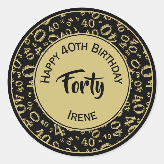 40. Geburtstag Nummer 40 Muster Gold und Schwarz Runder Aufkleber (Vorderseite)