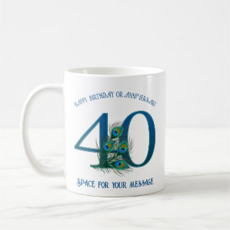 40. Geburtstag oder Jubiläum Pfauenfeder Kaffeetasse