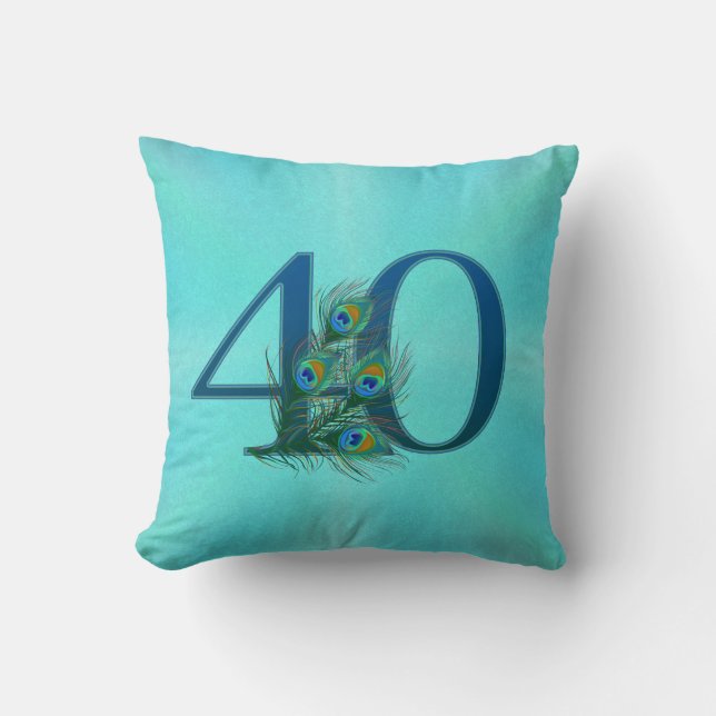 40. Geburtstag oder Jubiläum Pfauenfeder Kissen (Vorderseite)