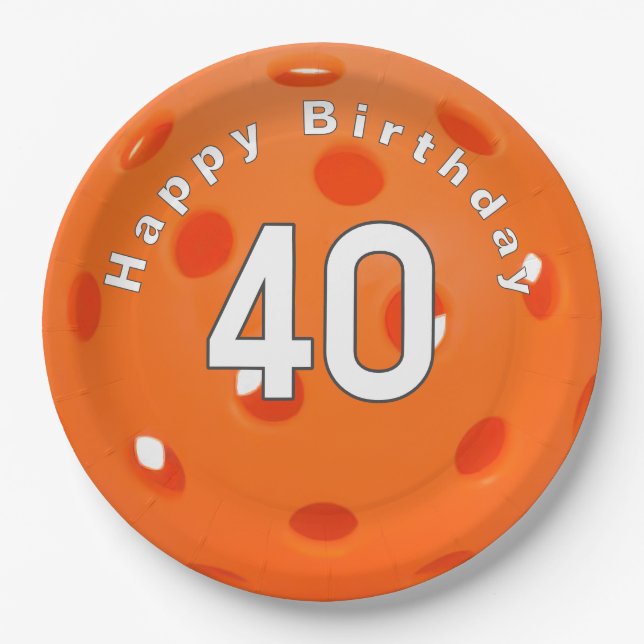 40. Geburtstag Orange Pickleball Pappteller (Vorderseite)