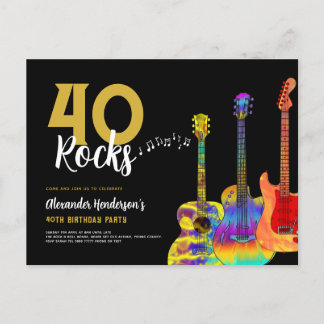 40. Geburtstag Party 40 Rocks Gitarre Einladungspostkarte