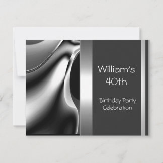 40. Geburtstag Party Abstrakt Silver Chrome Metal Einladung