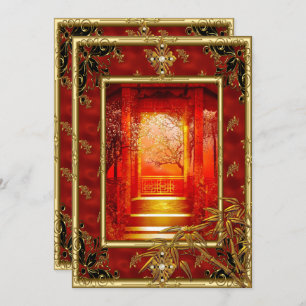40. Geburtstag Party Asian View Gold Bamboo Red Einladung