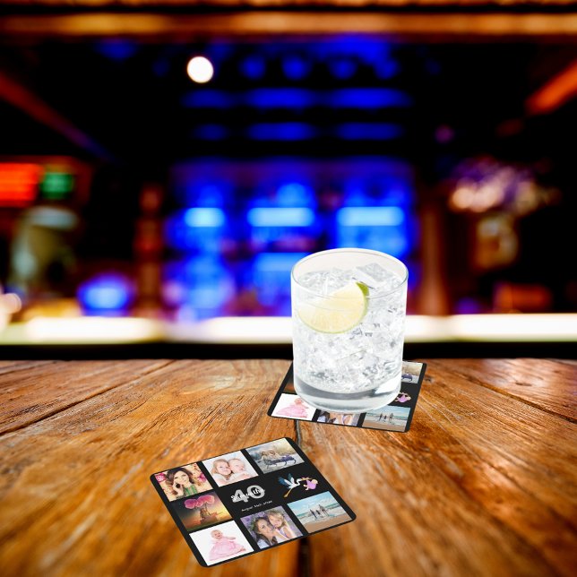 40. Geburtstag Party benutzerdefinierte Foto Colla Rechteckiger Pappuntersetzer (Von Creator hochgeladen)