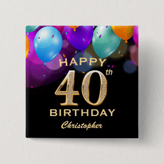 40. Geburtstag Party Black and Gold Balloons Button