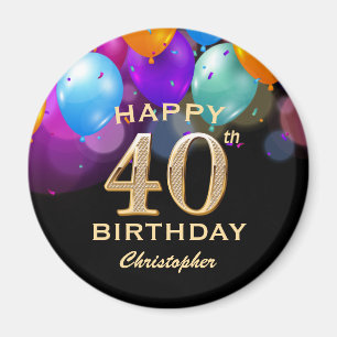 40. Geburtstag Party Black and Gold Balloons Magnet