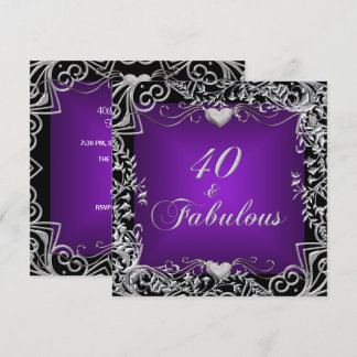 40. Geburtstag Party Black Silver Deep Lila Einladung