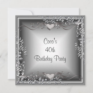 40. Geburtstag Party Black Silver Floral Einladung