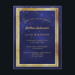 40. Geburtstag Party Blau Gold glänzende Einladung Postkarte<br><div class="desc">Eine trendige,  moderne Party Einladung zum 40. Geburtstag für Männer,  Typ und Männer. Ein dunkelblauer,  marineblauer Hintergrund. Die blaue Farbe ist ungleichmäßig. Mit einem goldenen Rahmen und goldenen Konfetti-Imitat sprinkle,  goldfarbene Buchstaben. Vorlagen für Ihre Party-Informationen. Zurück: schlichtes Postkartendesign.</div>