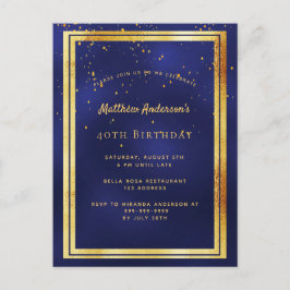 40. Geburtstag Party Blau Gold glänzende Einladung Postkarte